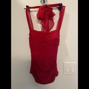 Halter top red top w silk tie